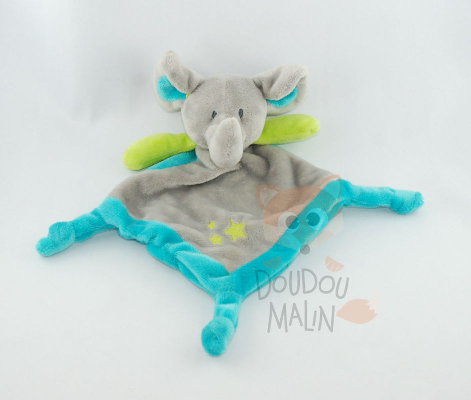 baby comforter elephant green blue grey star 